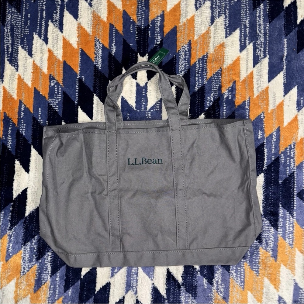 LL Bean Grocery Tote Bag Cotton Grey Japan Exclusive New NWT Platinum - Picture 2 of 7